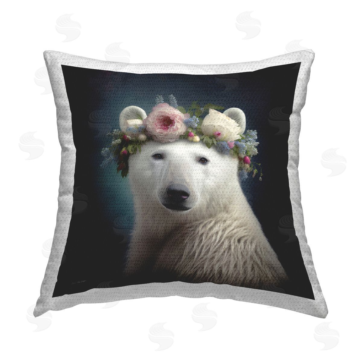 Polar Bear in Flower Crown Outdoor Printed Pillow, Home Decor by Seven Trees Design