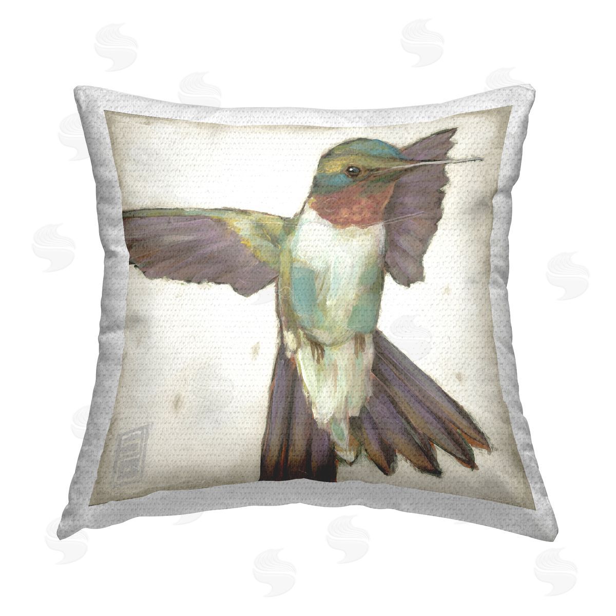 Green & Purple Hummingbird Outdoor Printed Pillow, Home Decor by Stacy Daguiar