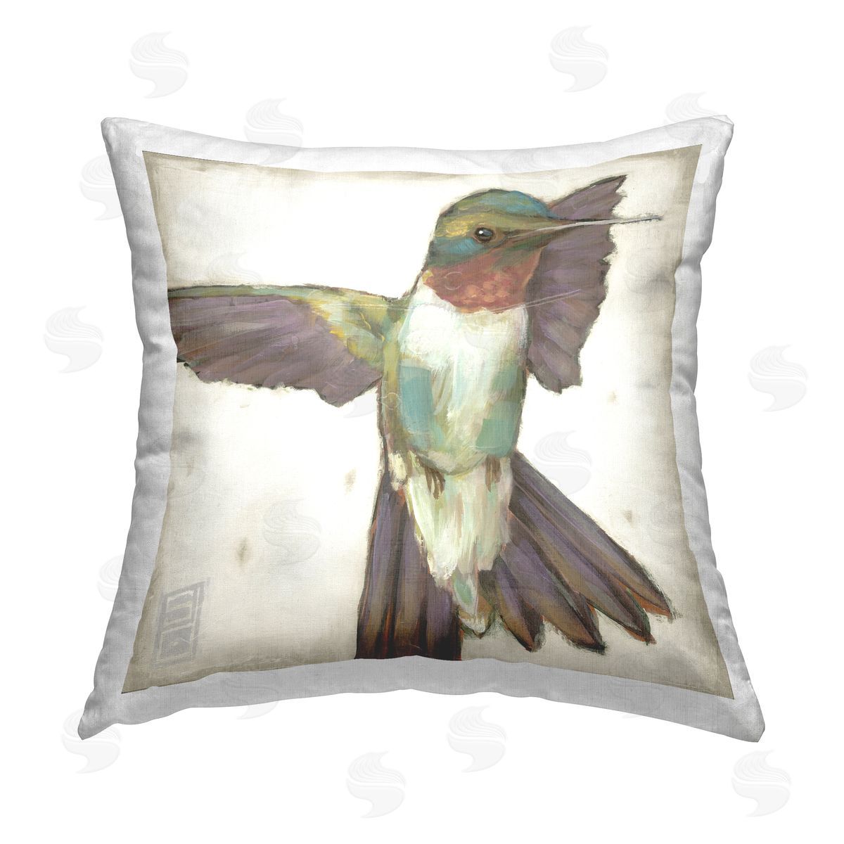 Green & Purple Hummingbird Decorative Printed Pillow, Home Decor by Stacy Daguiar