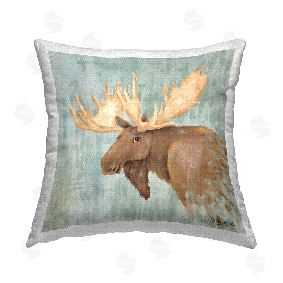 Happy Moose Gazing Outdoor Printed Pillow, Home Decor by Nidhi Wadhwa