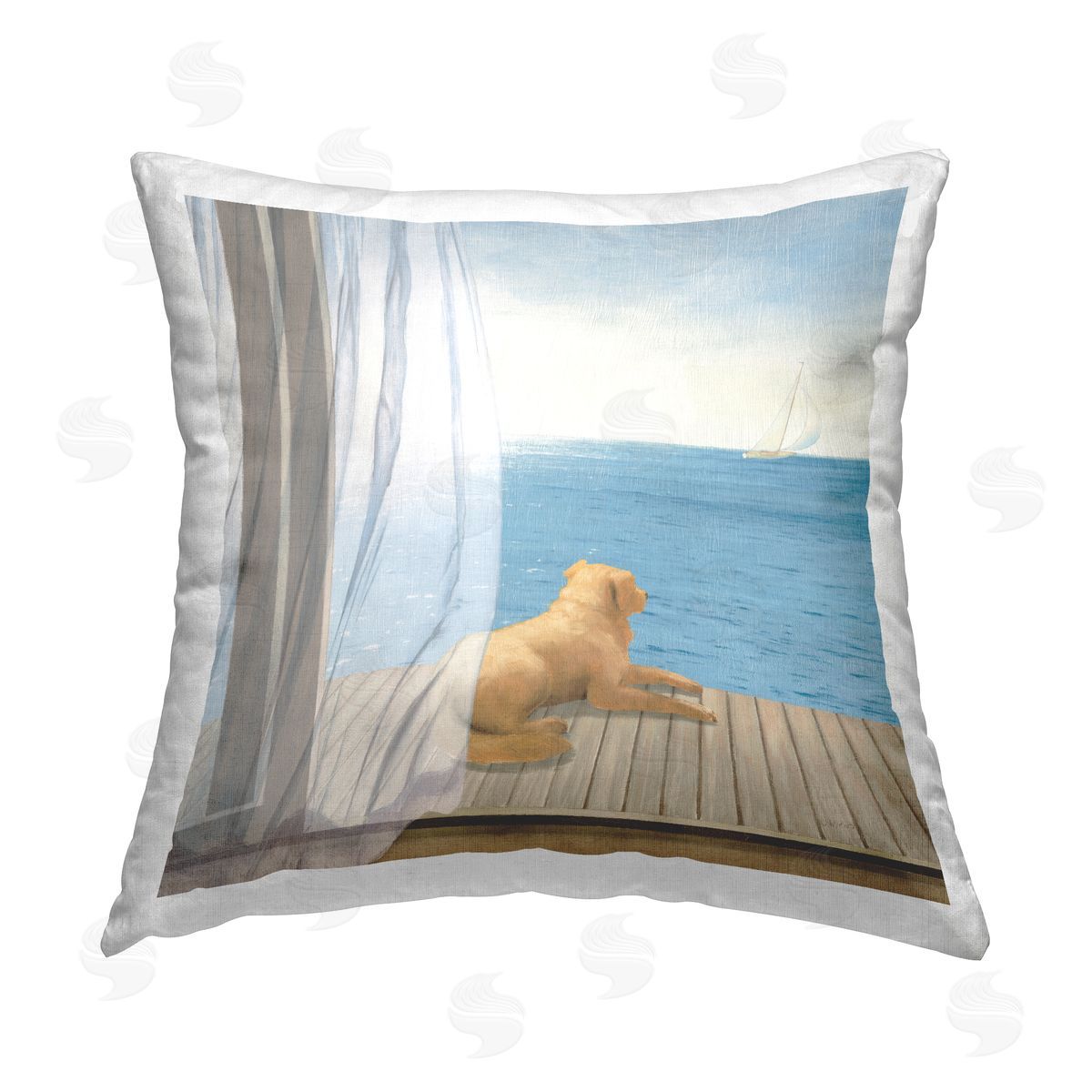 Dog with Ocean View Decorative Printed Pillow, Home Decor by James Wiens