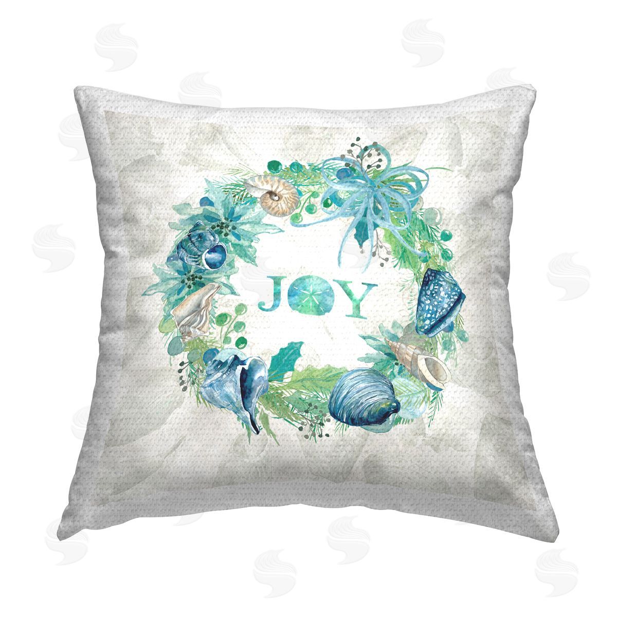 Joy Seashell Wreath Outdoor Printed Pillow, Home Decor by Carol Robinson