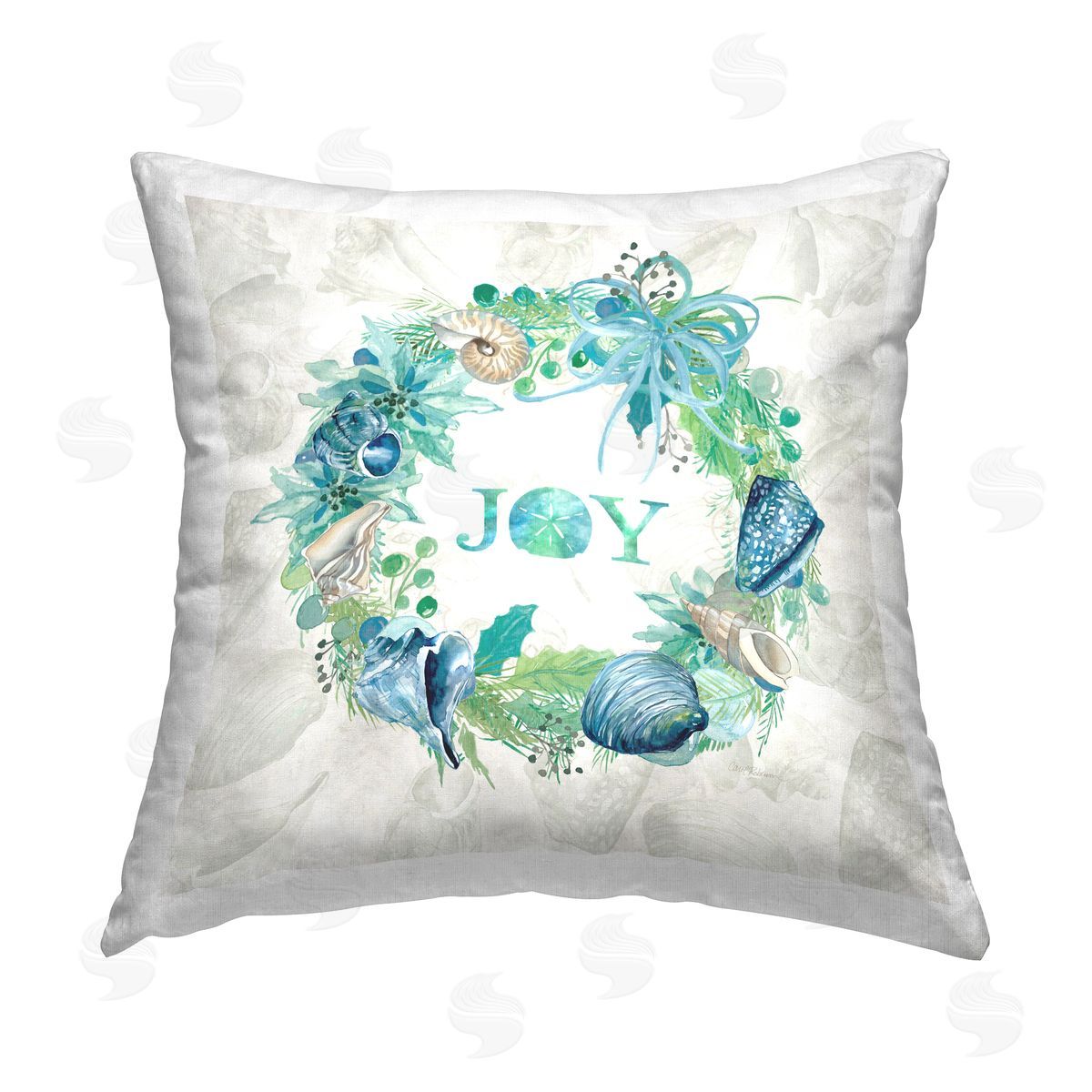 Joy Seashell Wreath Decorative Printed Pillow, Home Decor by Carol Robinson