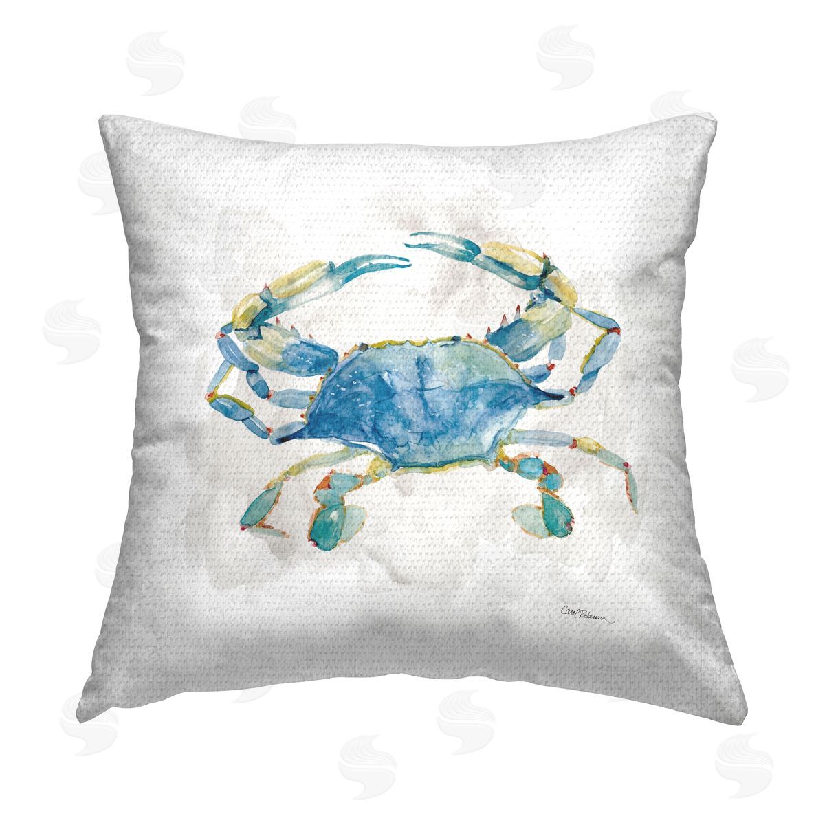 Blue Crab Marine Life Outdoor Printed Pillow, Home Decor by Carol Robinson
