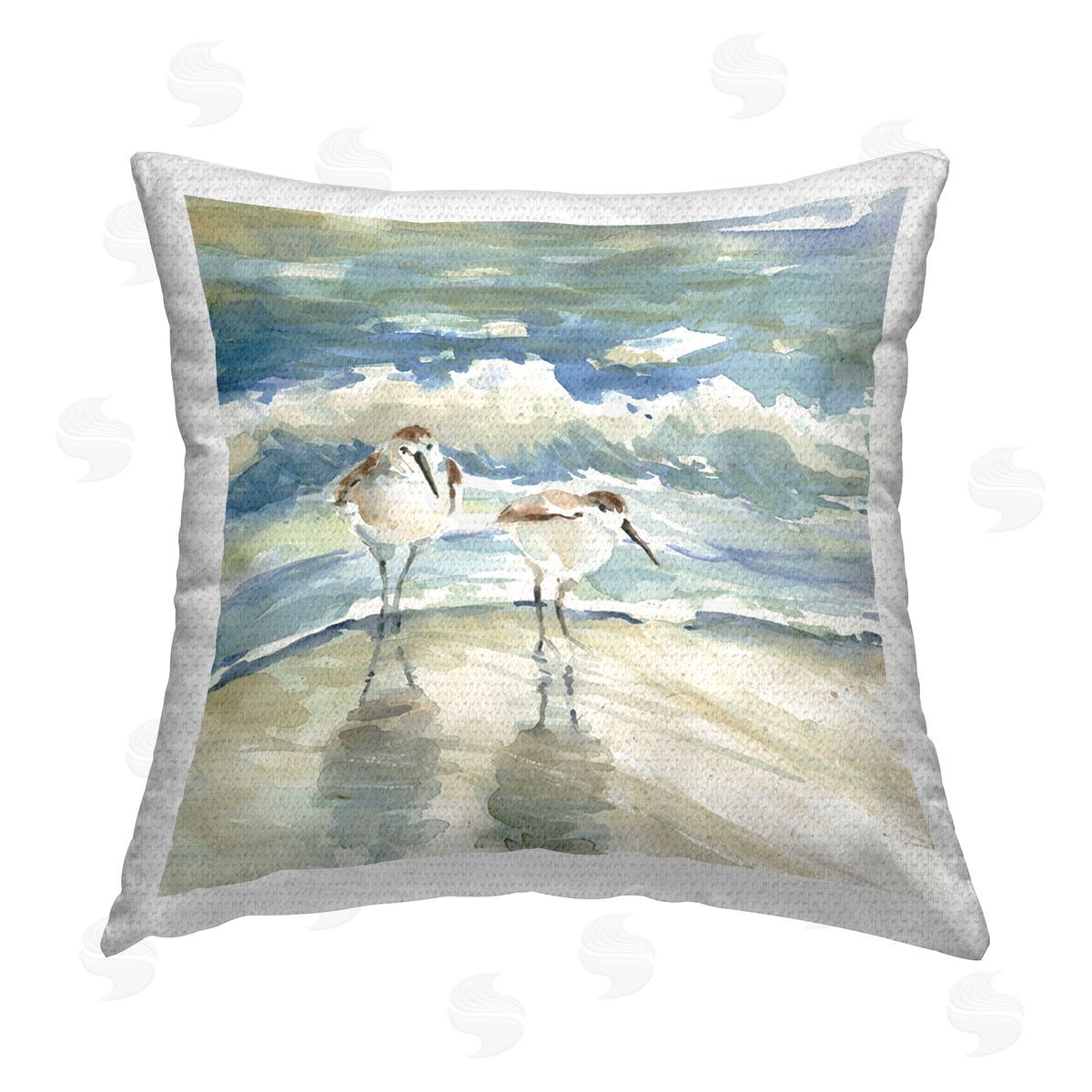 Sandpipers with Shore Waves Outdoor Printed Pillow, Home Decor by Livi and Finn