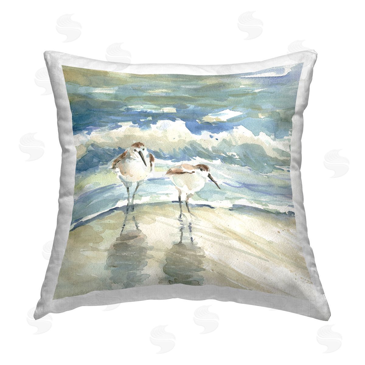 Sandpipers with Shore Waves Decorative Printed Pillow, Home Decor by Livi and Finn