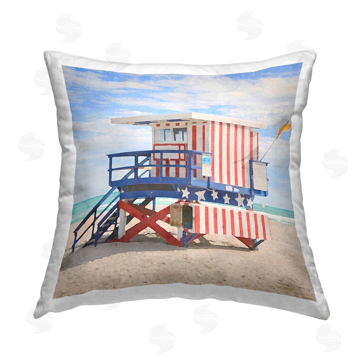 Americana Beach Hut Decorative Printed Pillow, Home Decor by LSR Design Studio