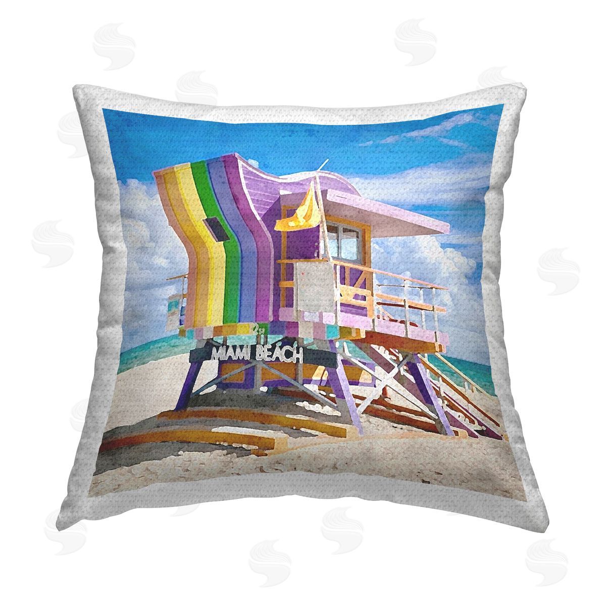 Purple Lifeguard Hut Outdoor Printed Pillow, Home Decor by LSR Design Studio
