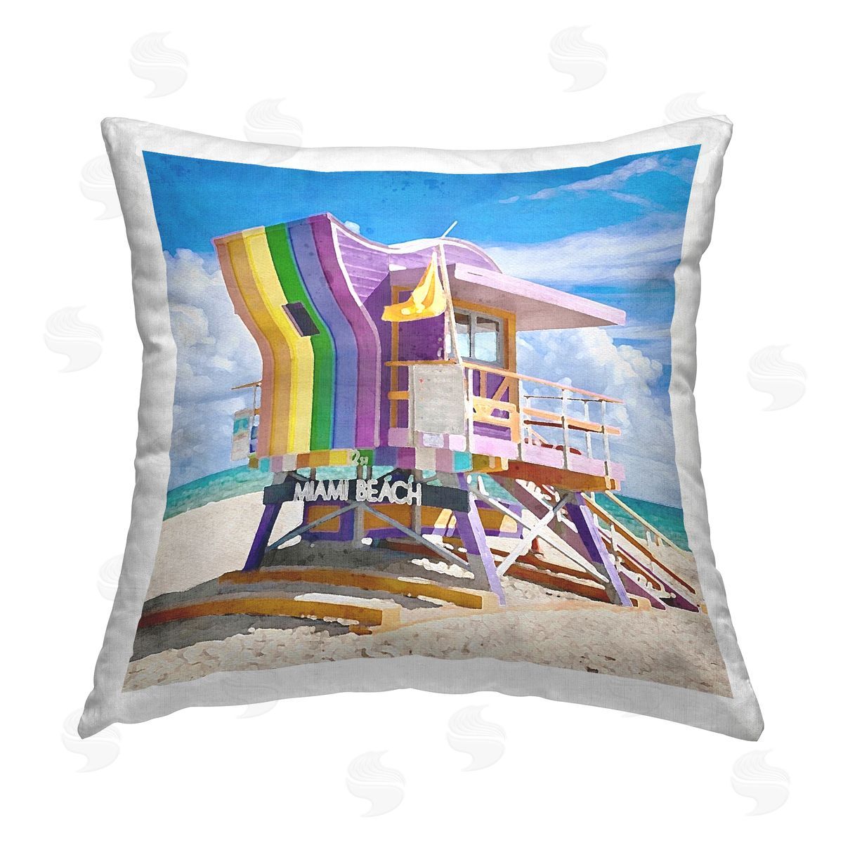 Purple Lifeguard Hut Decorative Printed Pillow, Home Decor by LSR Design Studio