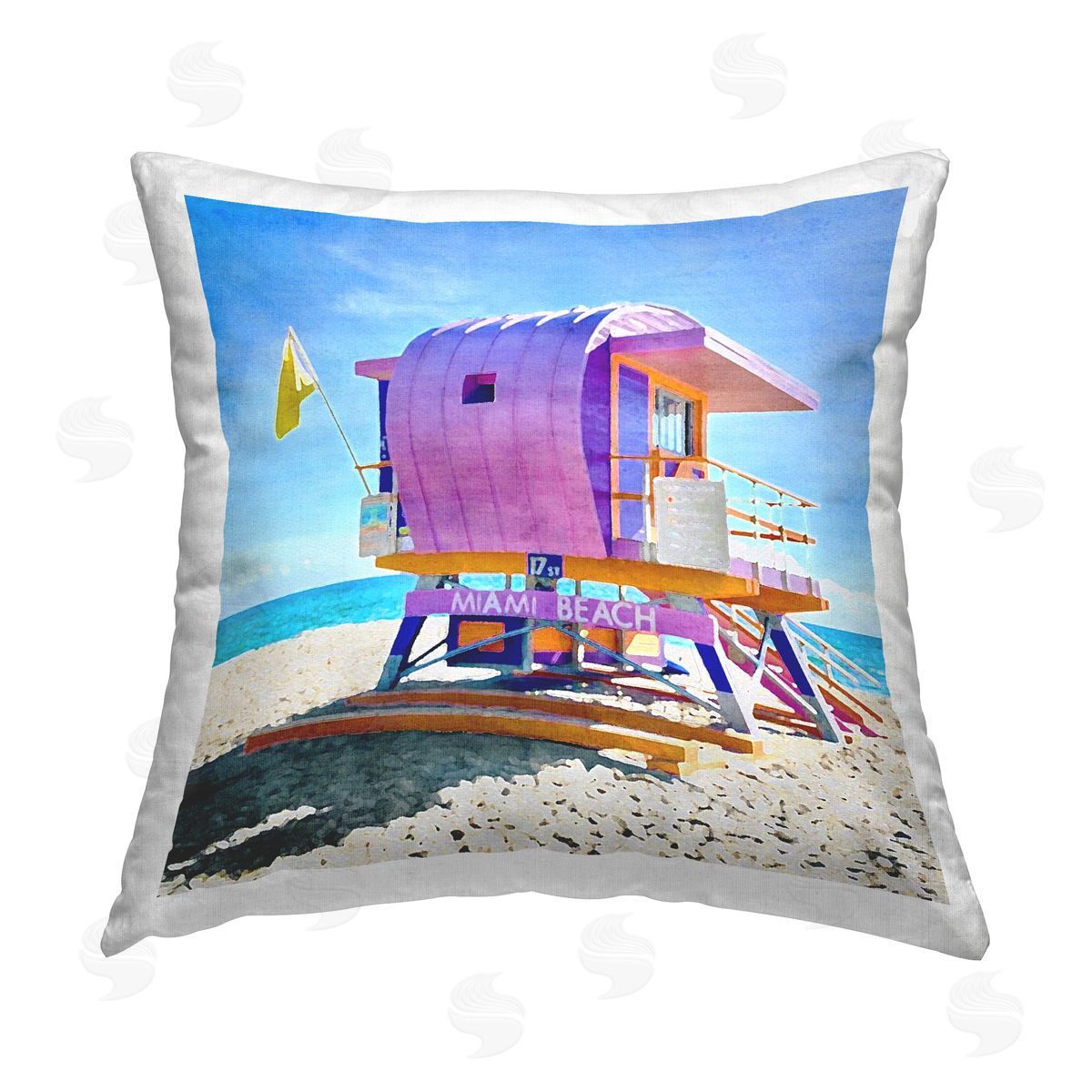 Purple Beach Shack Decorative Printed Pillow, Home Decor by LSR Design Studio