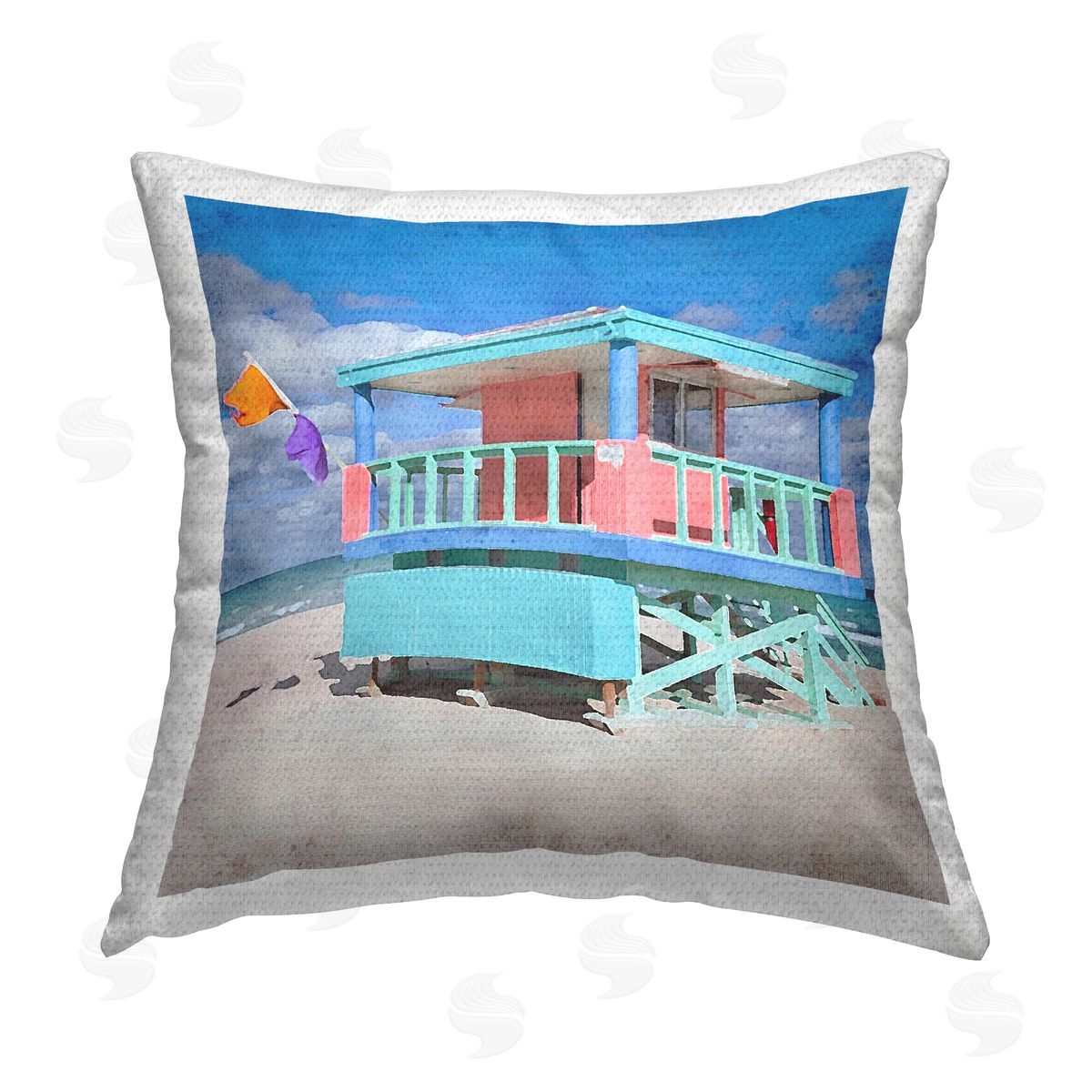 Beach Shack Shoreline Outdoor Printed Pillow, Home Decor by LSR Design Studio