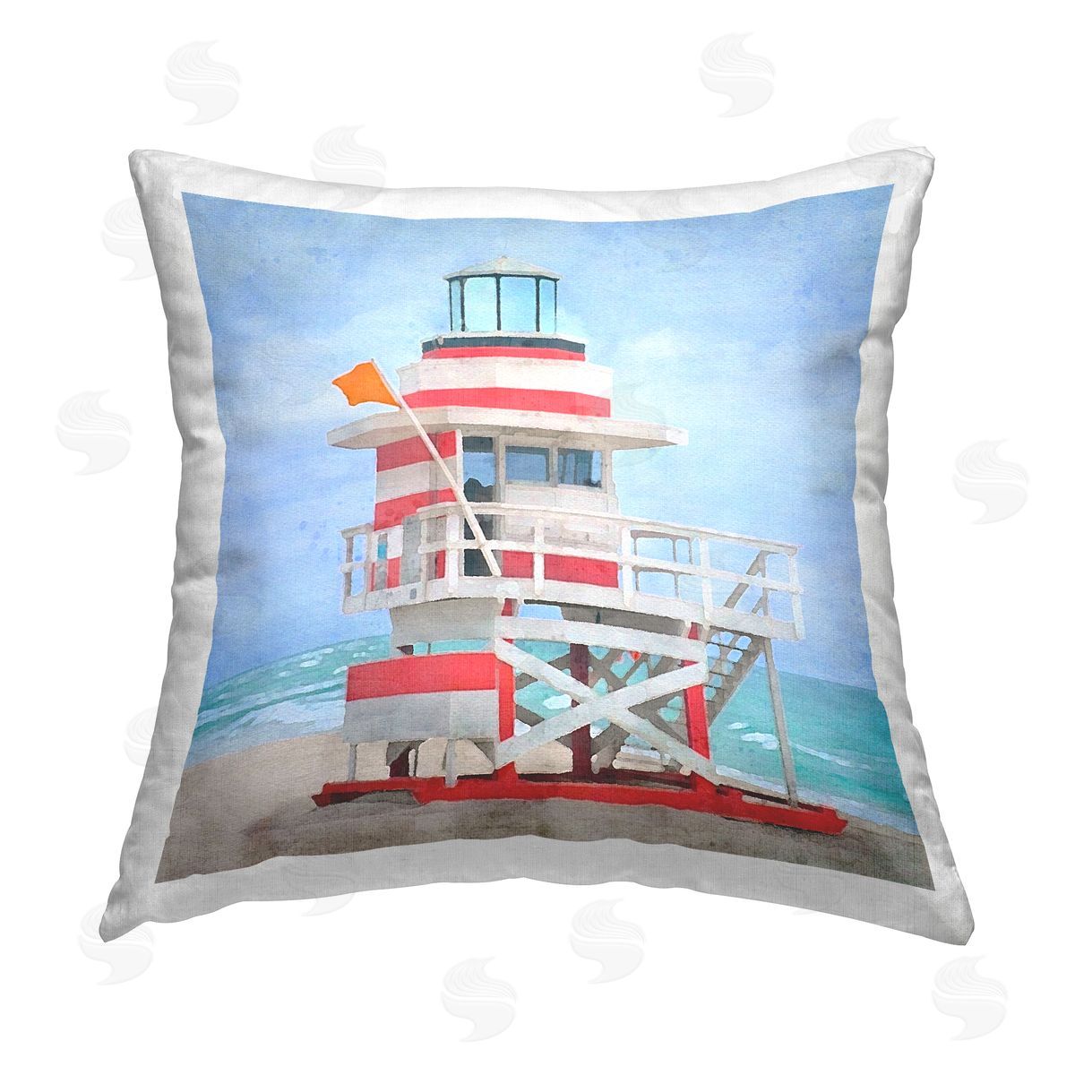 Lifeguard Hut Landscape Decorative Printed Pillow, Home Decor by LSR Design Studio