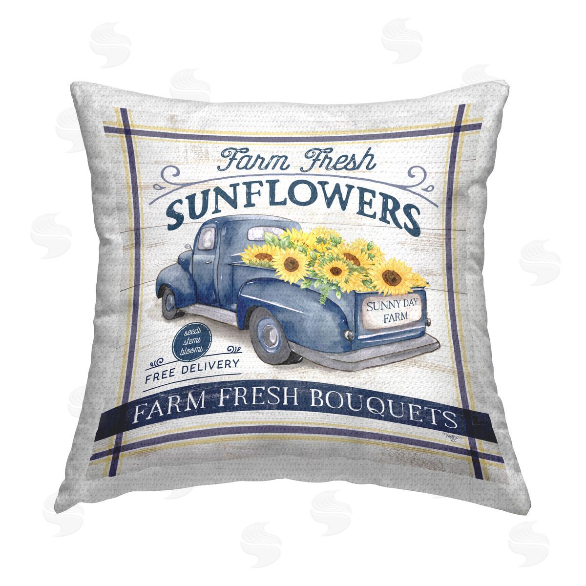 Vintage Farm Fresh Sunflowers Outdoor Printed Pillow, Home Decor by Mollie B.
