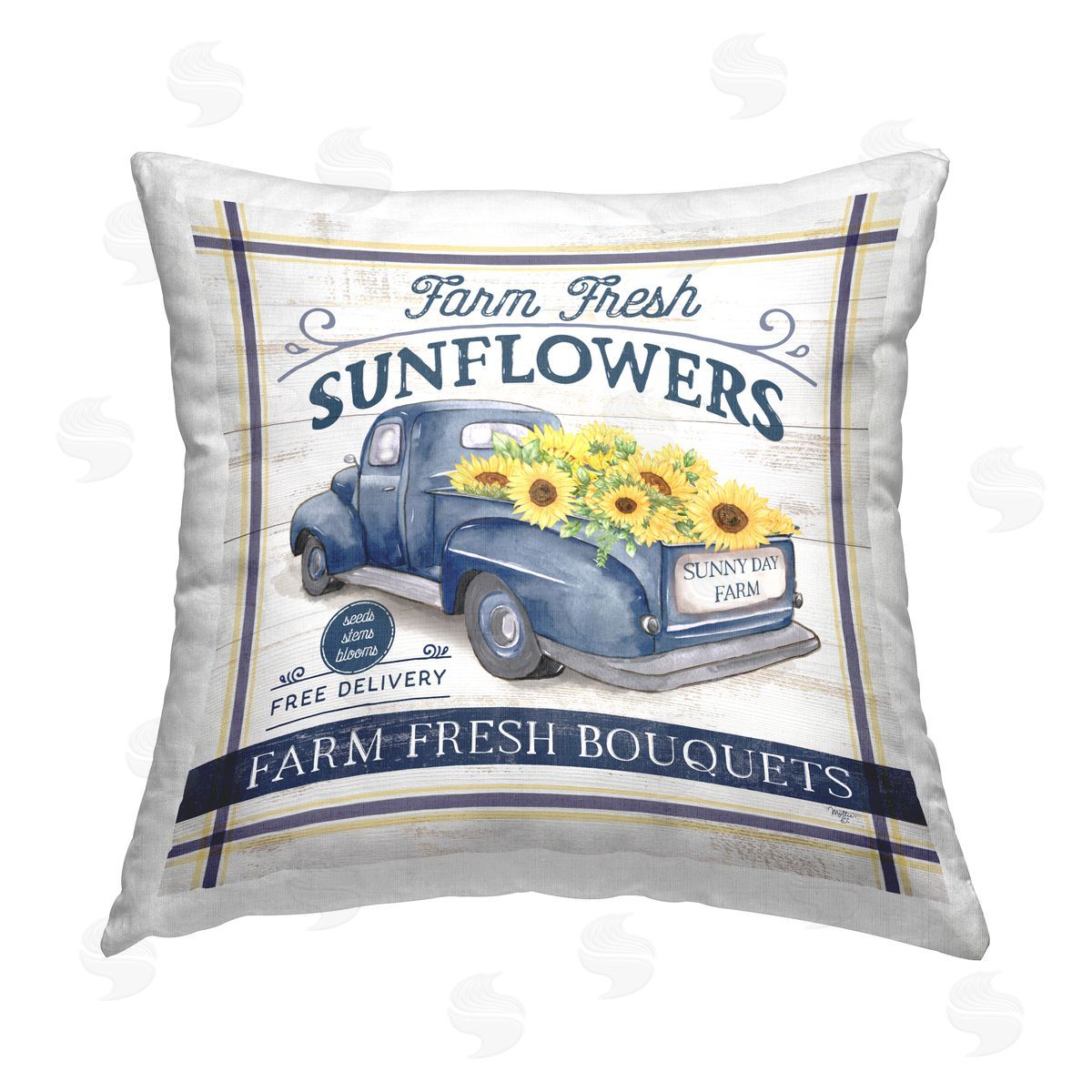 Vintage Farm Fresh Sunflowers Decorative Printed Pillow, Home Decor by Mollie B.