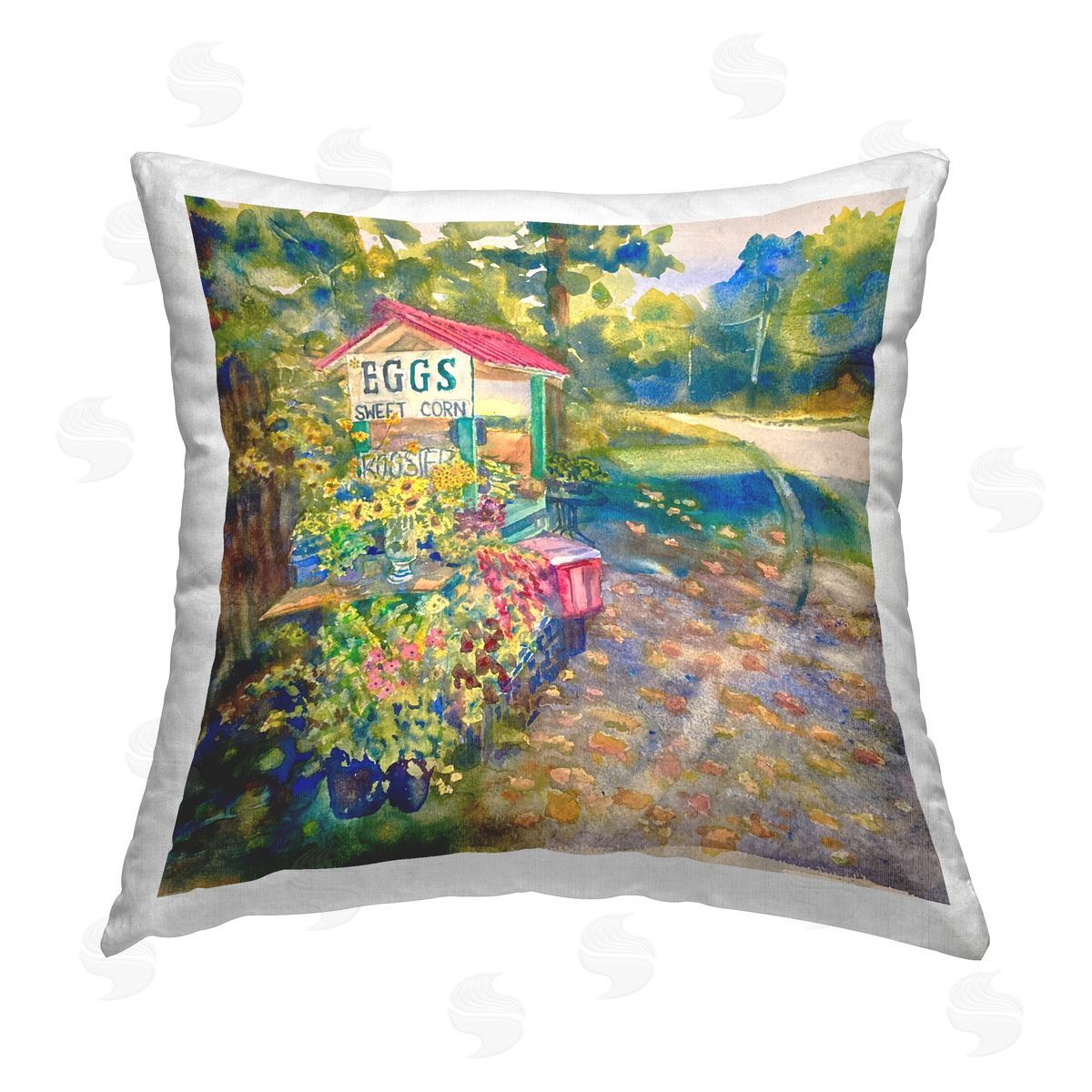 Rural Farm Stand Landscape Decorative Printed Pillow, Home Decor by MB Cunningham