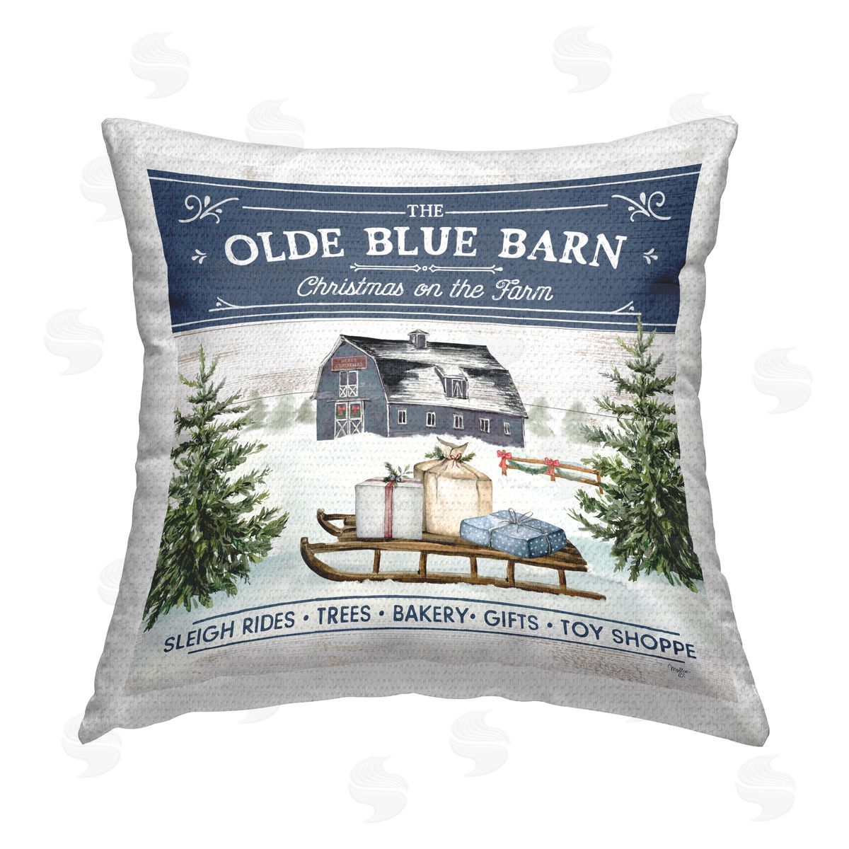 Christmas on Farm Shoppe Outdoor Printed Pillow, Home Decor by Mollie B.