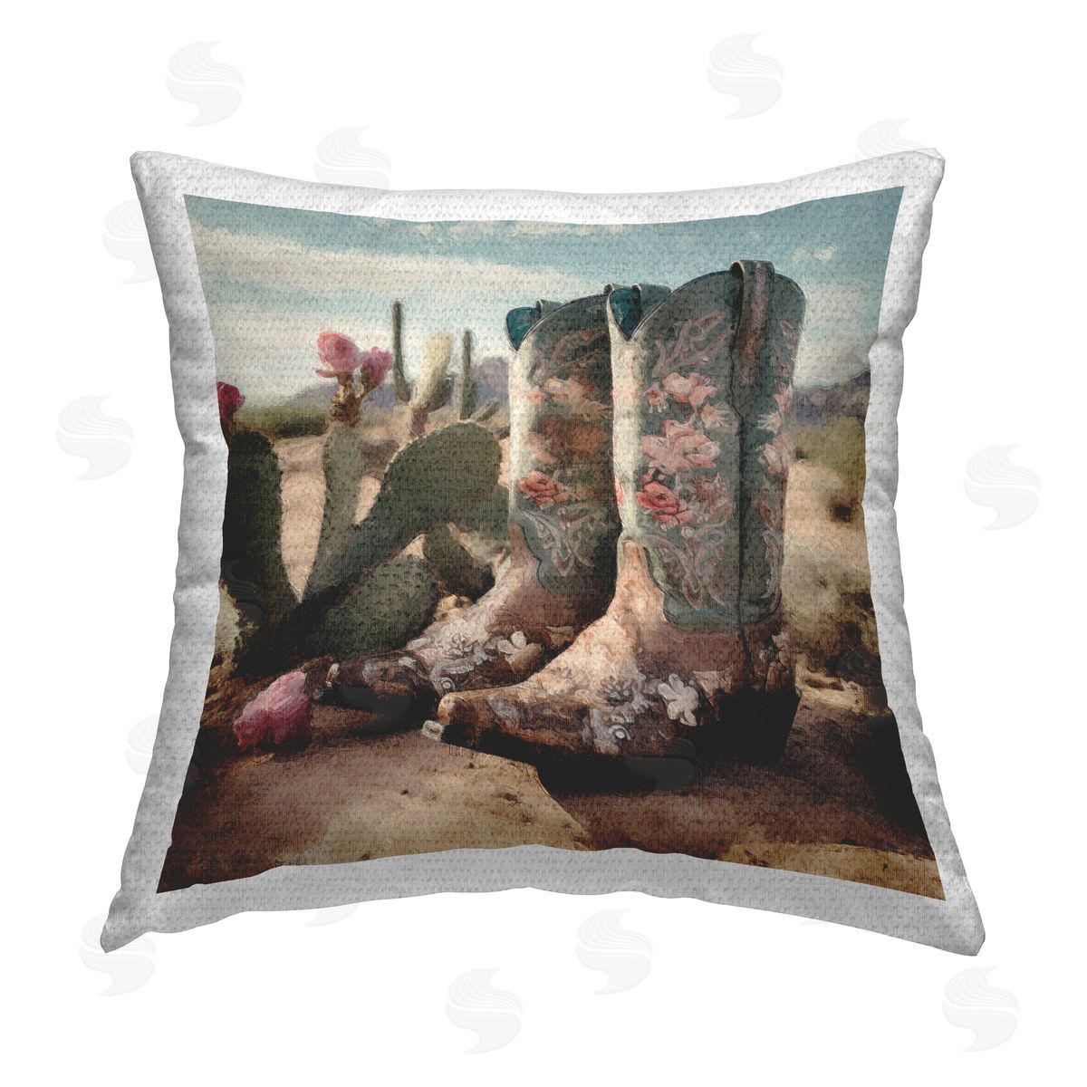 Cowgirl Desert Landscape Outdoor Printed Pillow, Home Decor by LSR Design Studio