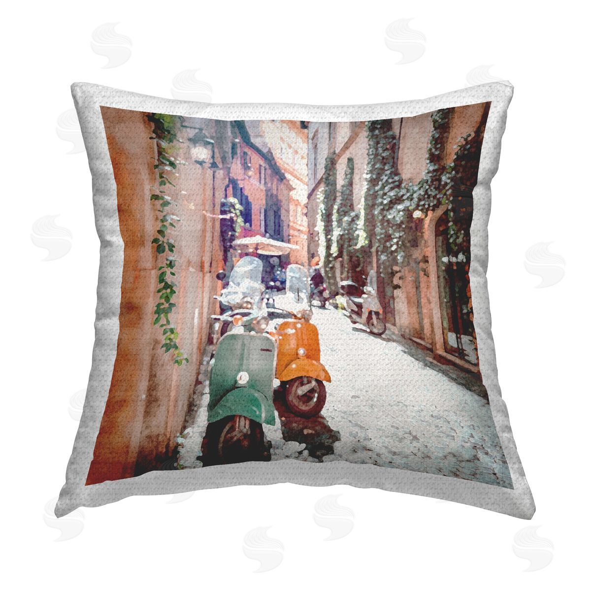 Two Mopeds on Italian Street Outdoor Printed Pillow, Home Decor by LSR Design Studio
