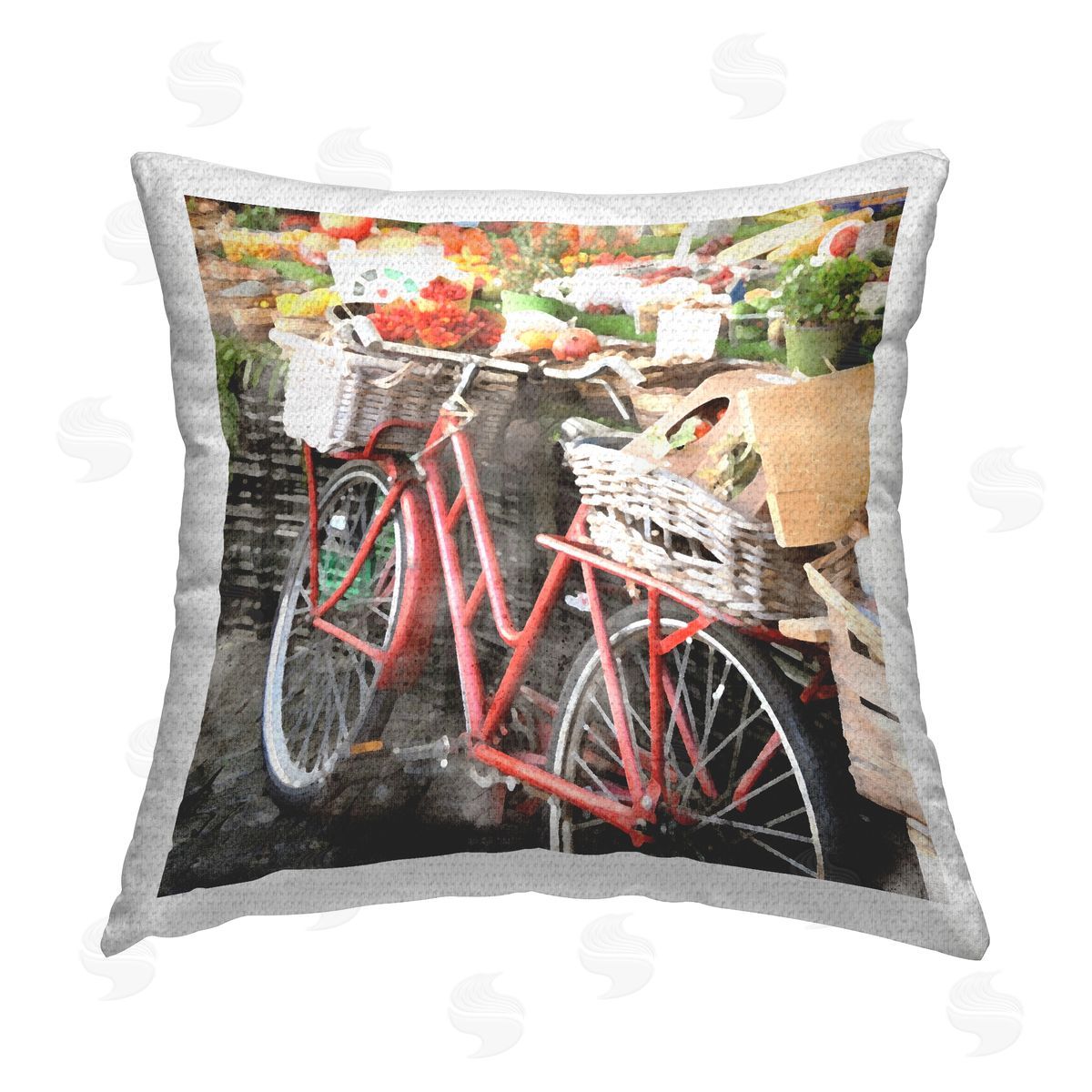 Bicycle at Farmer's Market Outdoor Printed Pillow, Home Decor by LSR Design Studio