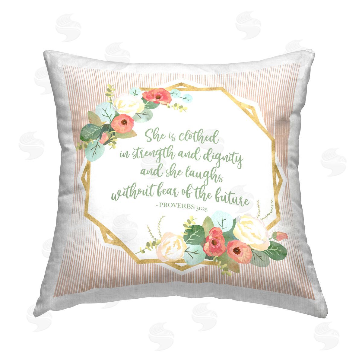 Proverbs 31:25 Floral Phrase Decorative Printed Pillow, Home Decor by Sally Ball Sharp