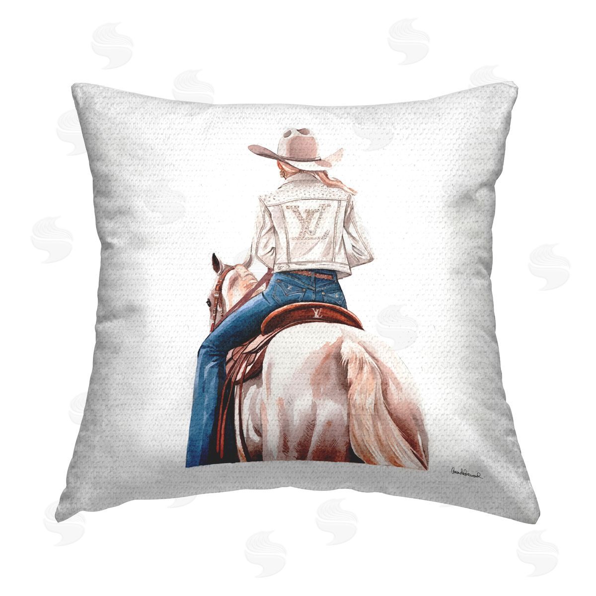 Glam Girl on White Horse Outdoor Printed Pillow, Home Decor by Amanda Greenwood