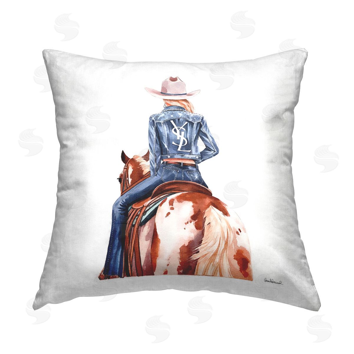Trendy Cowgirl on Horse Decorative Printed Pillow, Home Decor by Amanda Greenwood