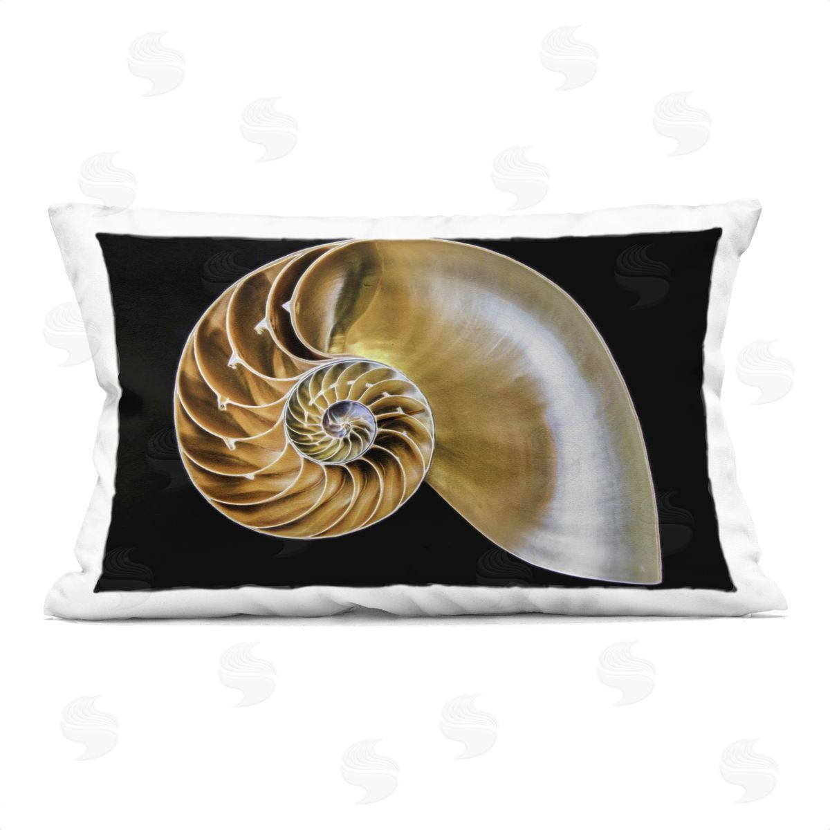 Mary Lou Johnson Tan Nautilus Shell on Black Plush Polyester Art Print Pillow