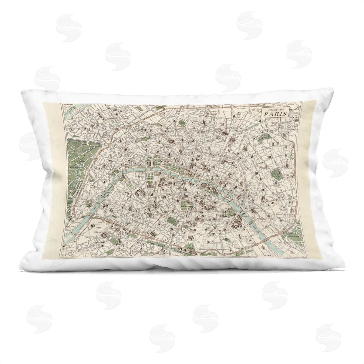 Phillipa Katz Vintage Map of Paris Plush Polyester Art Print Pillow