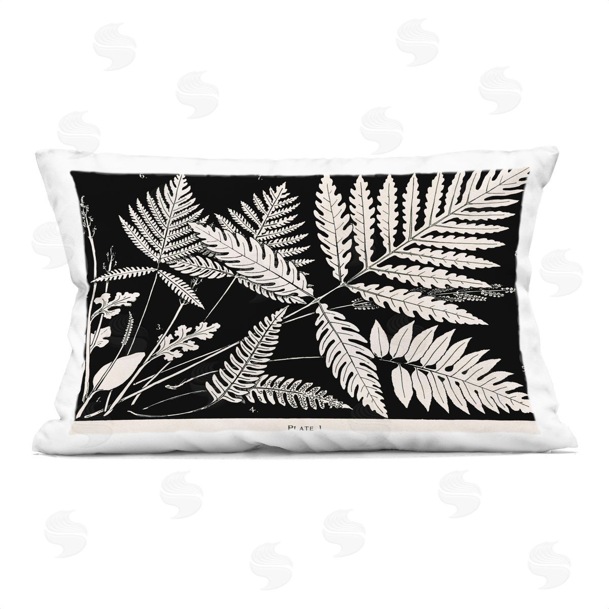 Phillipa Katz Overlapping Ferns on Black Plush Polyester Art Print Pillow