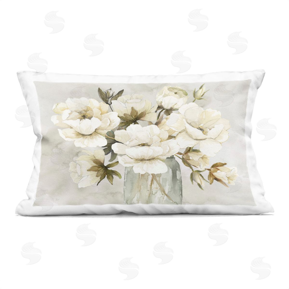 Nan White Roses in Country Jar Plush Polyester Art Print Pillow