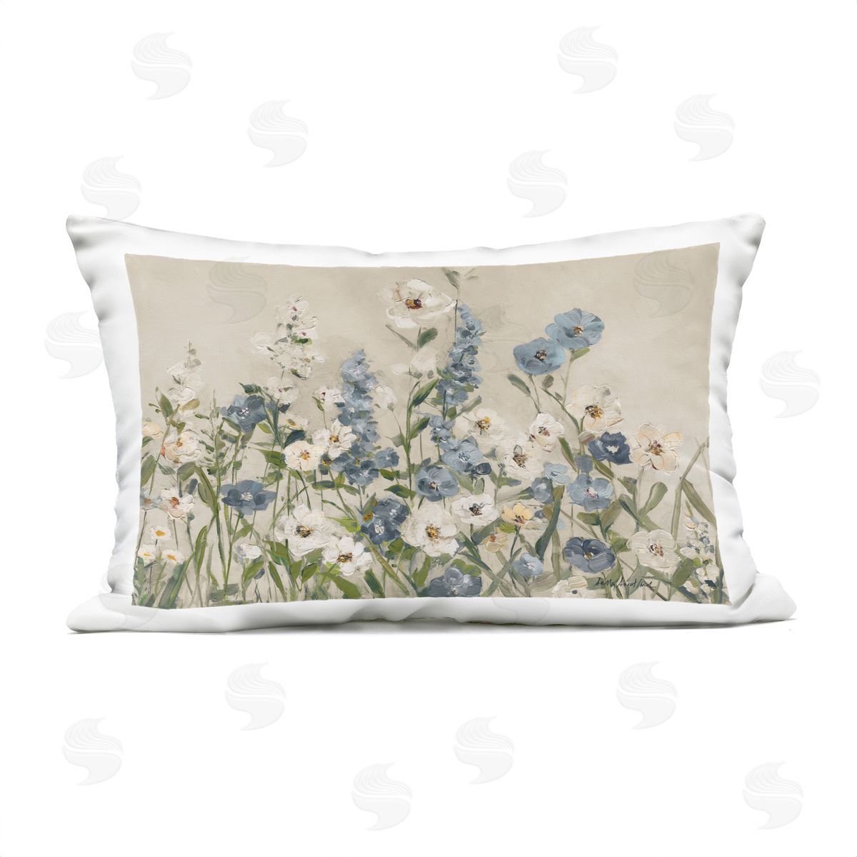 Sally Swatland Garden Blossoms in Blue & White Plush Polyester Art Print Pillow