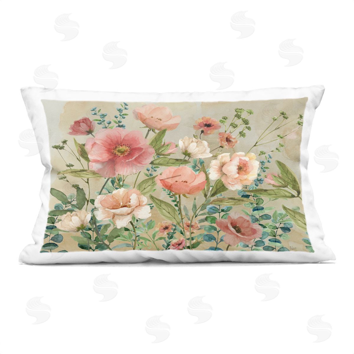 Nan Cluster of Spring Blooms Plush Polyester Art Print Pillow