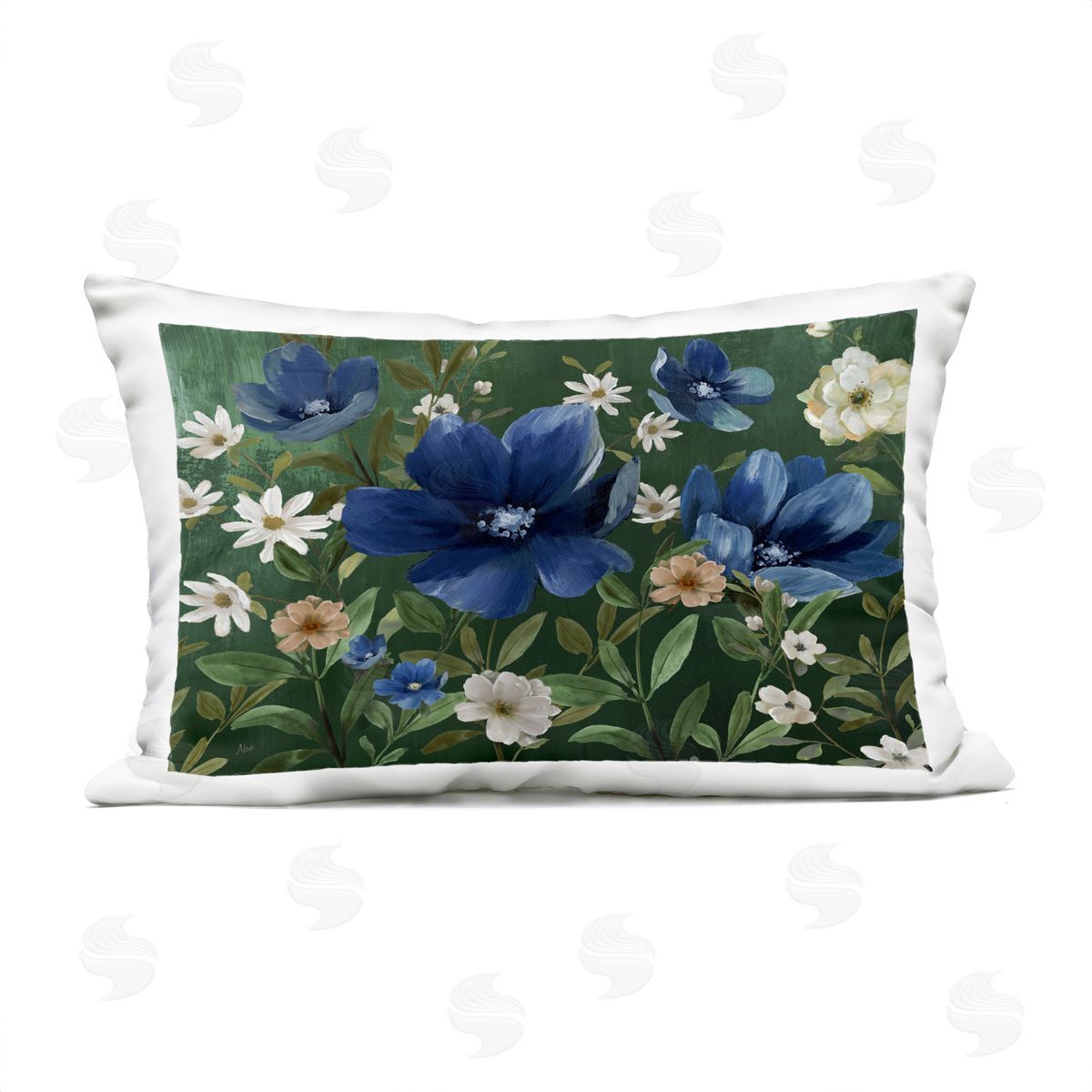 Nan Blooming Blue Flowers in Nature Plush Polyester Art Print Pillow