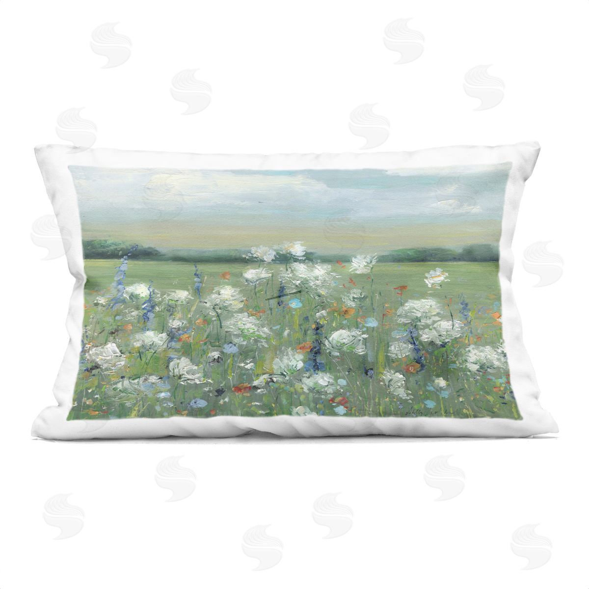 Sally Swatland Dappled Meadow Flowers in Field Plush Polyester Art Print Pillow