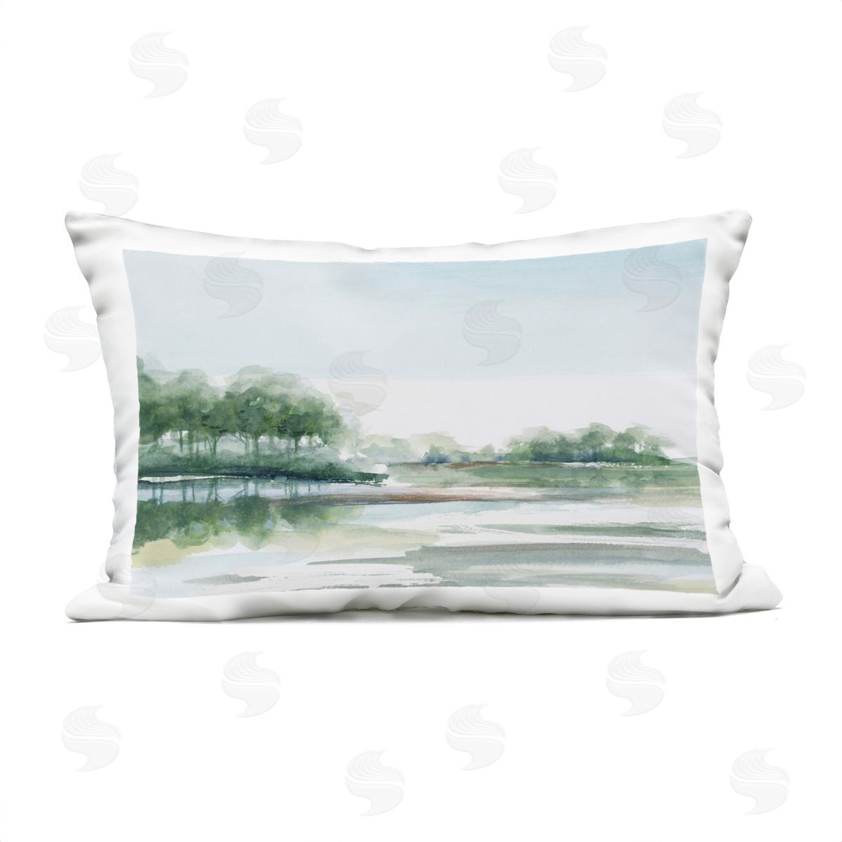 PATRICIA PINTO Green Toned Water Landscape Plush Polyester Art Print Pillow