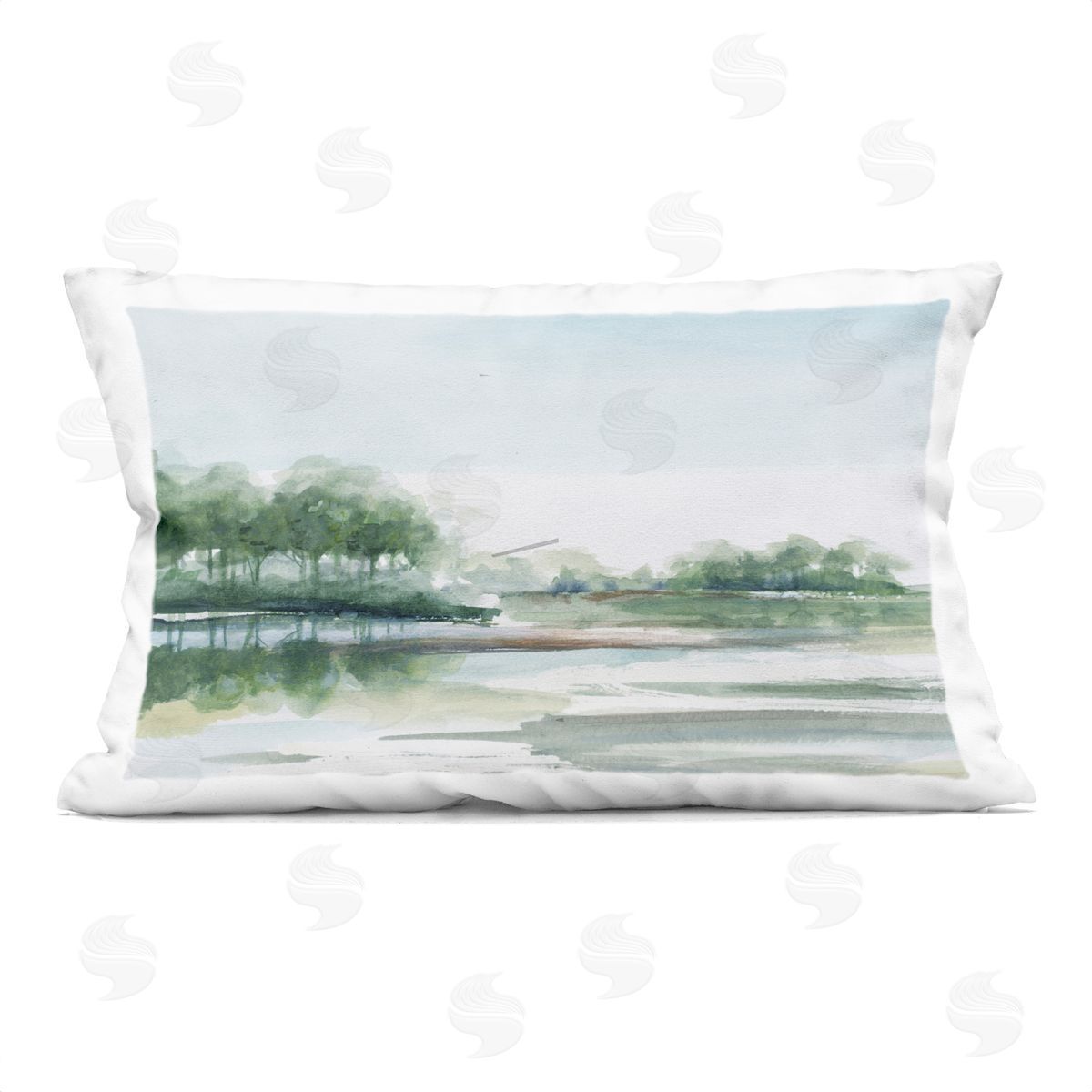 PATRICIA PINTO Green Toned Water Landscape Plush Polyester Art Print Pillow