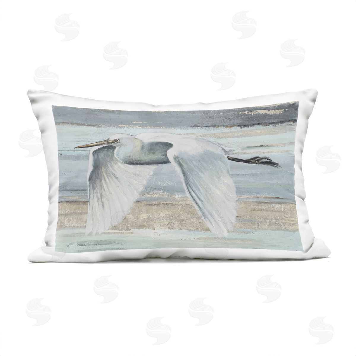 PATRICIA PINTO Egret Soaring over Beach Plush Polyester Art Print Pillow
