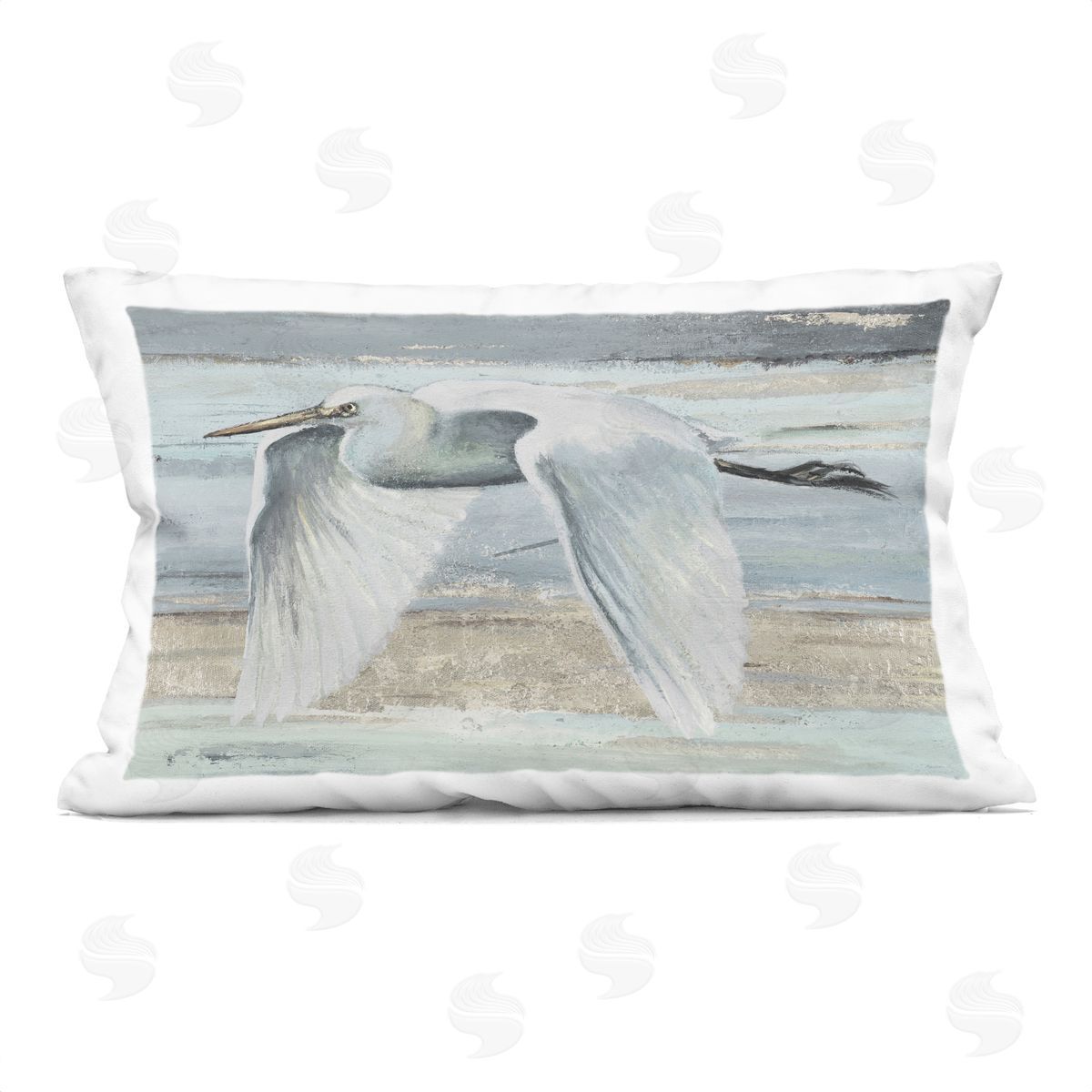 PATRICIA PINTO Egret Soaring over Beach Plush Polyester Art Print Pillow