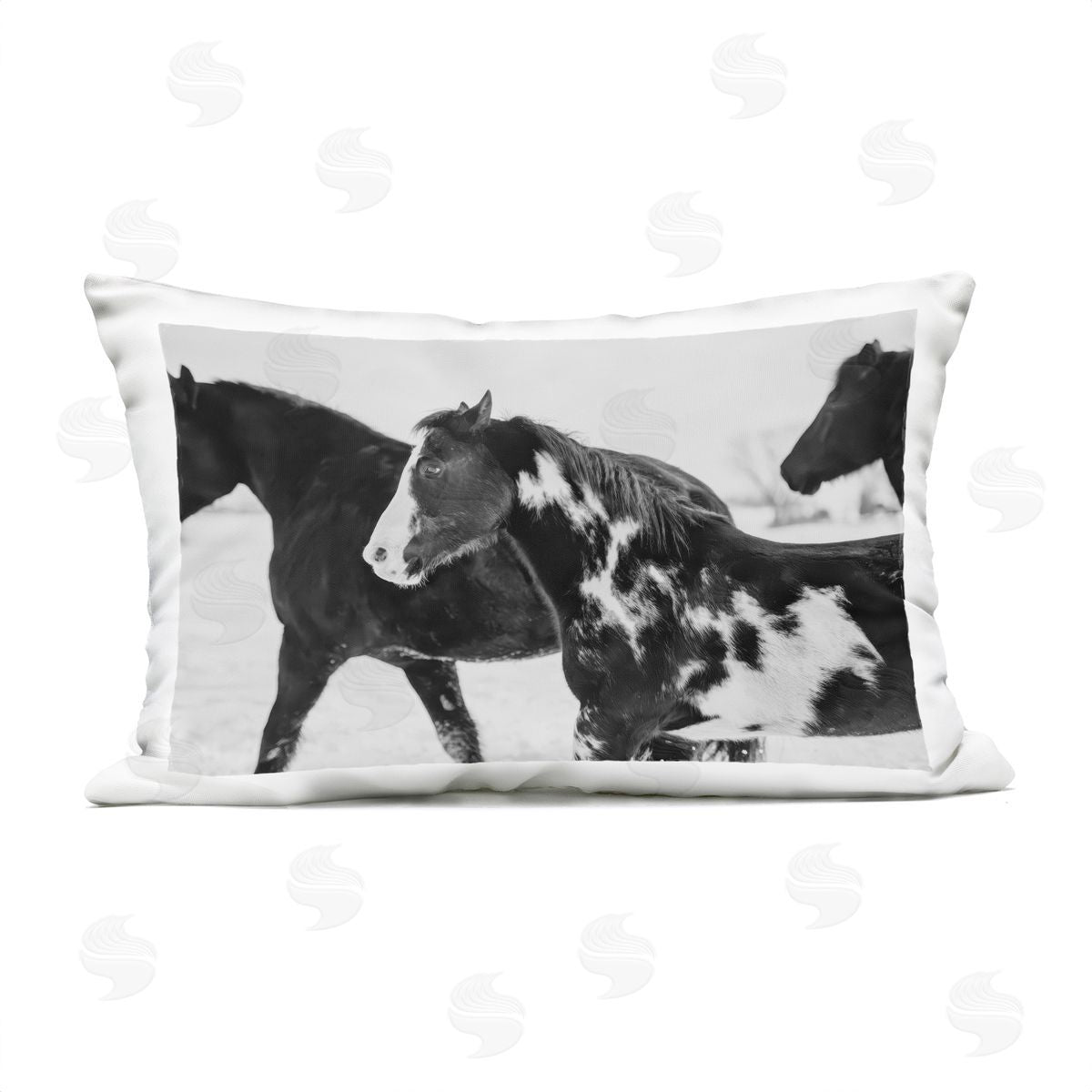 Amy Carroll Black & White Winter Horses Plush Polyester Art Print Pillow