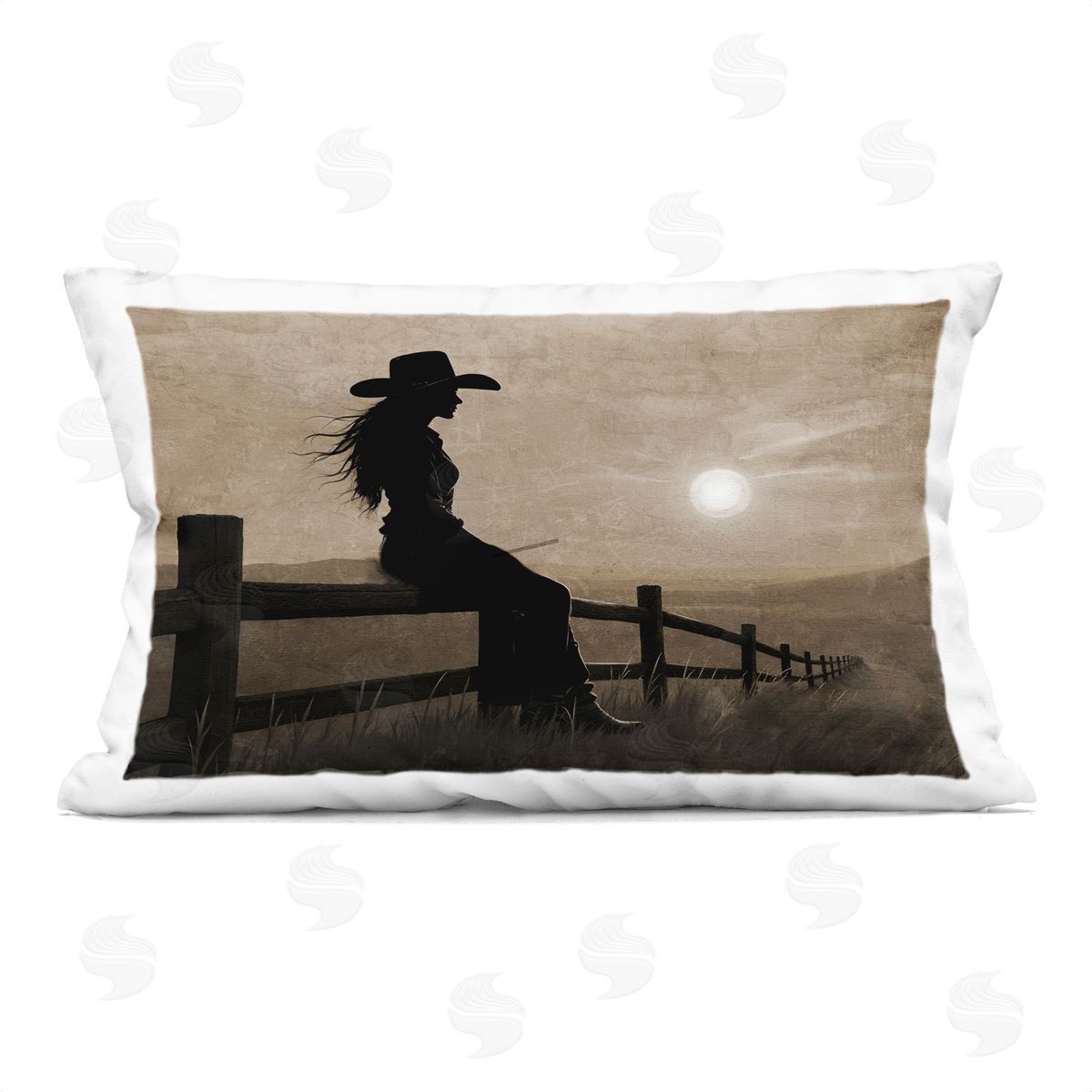 Kim Allen Cowgirl Sunset Portrait Plush Polyester Art Print Pillow
