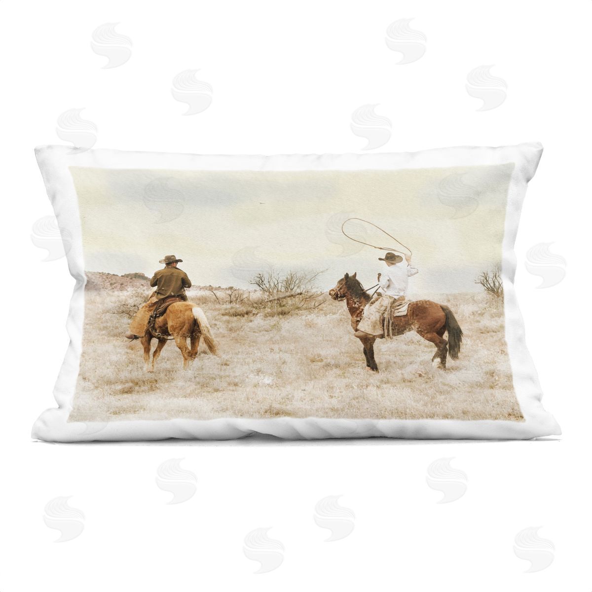 Marcus Prime Wrangling Cowboys Western Pair Plush Polyester Art Print Pillow