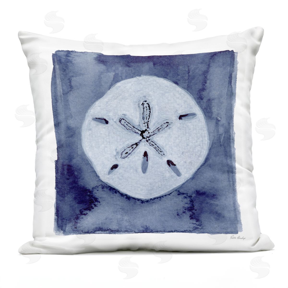Patti Bishop Sand Dollar over Indigo Plush Polyester Art Print Pillow