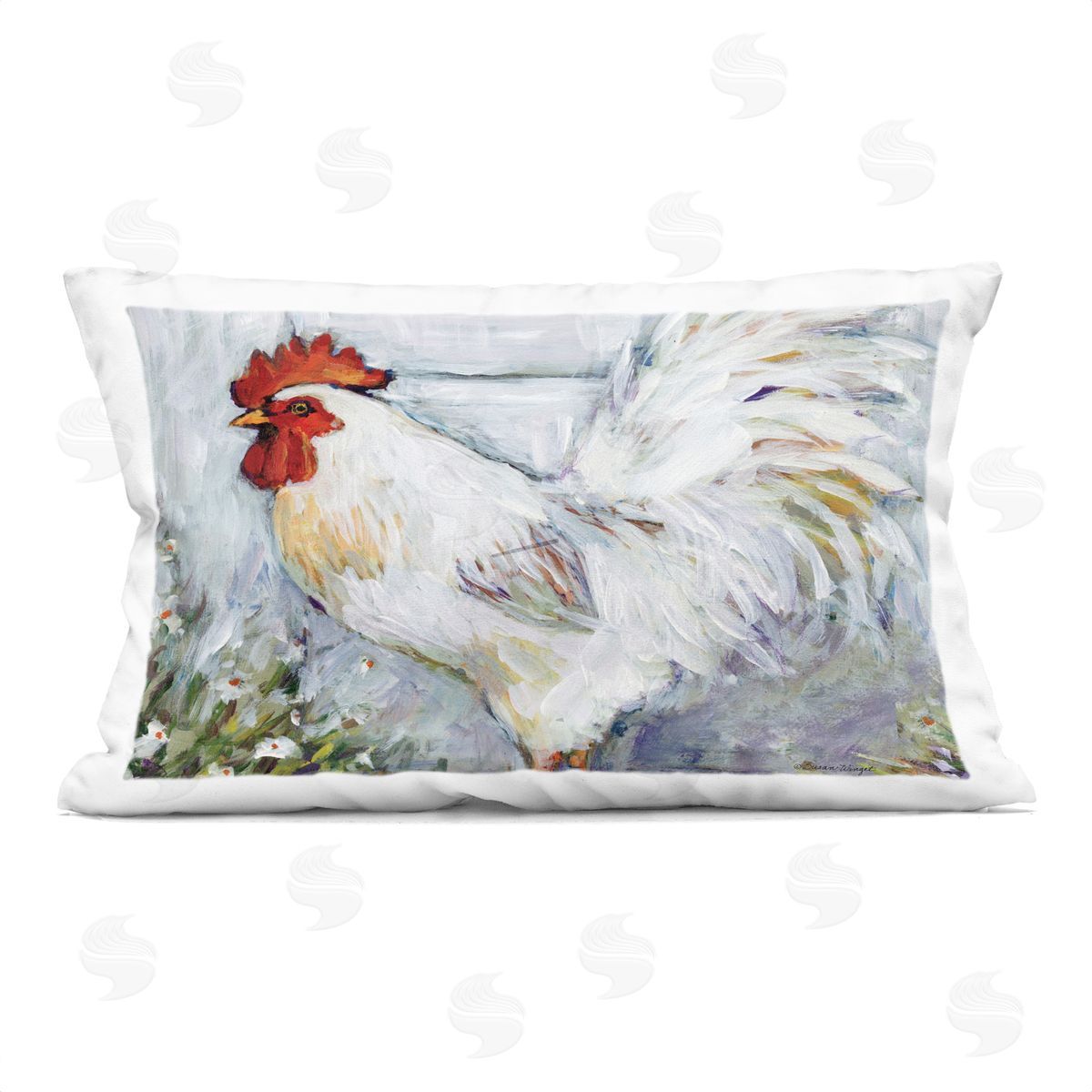 Susan Winget | White Rooster in Flower Garden