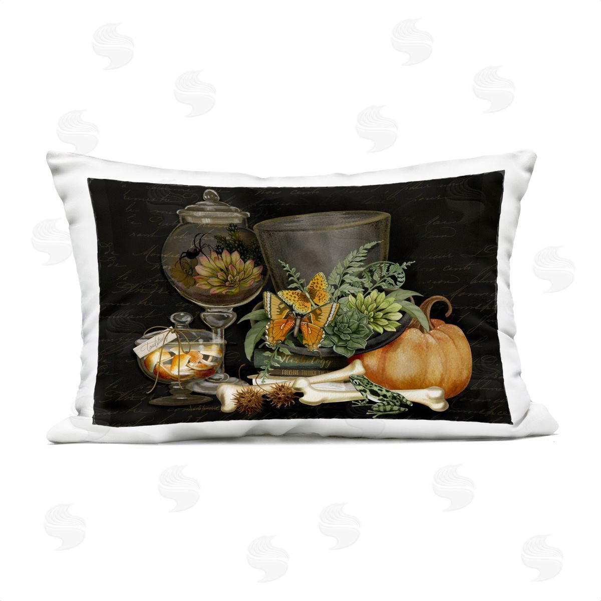 Nicole Tamarin Dark Academia Bookstack & Motif Plush Polyester Art Print Pillow