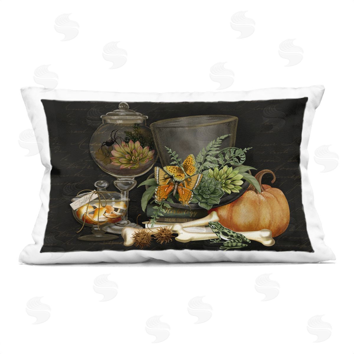 Nicole Tamarin Dark Academia Bookstack & Motif Plush Polyester Art Print Pillow