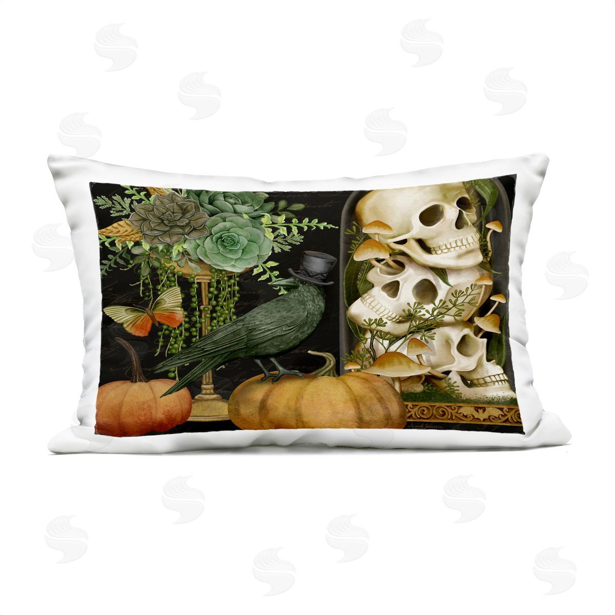 Nicole Tamarin Crow & Skulls Academia Plush Polyester Art Print Pillow