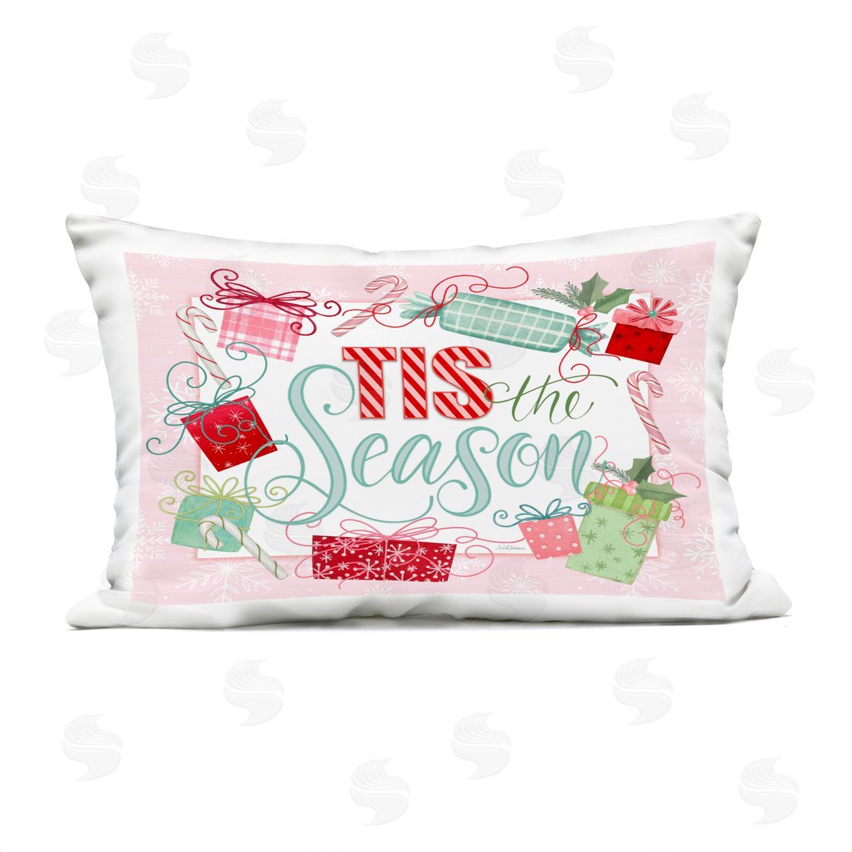 Nicole Tamarin Pastel Pink Tis The Season Plush Polyester Art Print Pillow