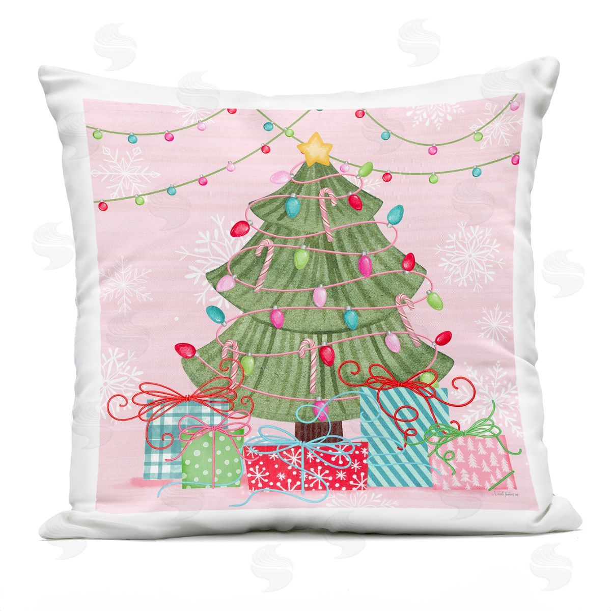 Nicole Tamarin Merry Pinkmas Tree Plush Polyester Art Print Pillow