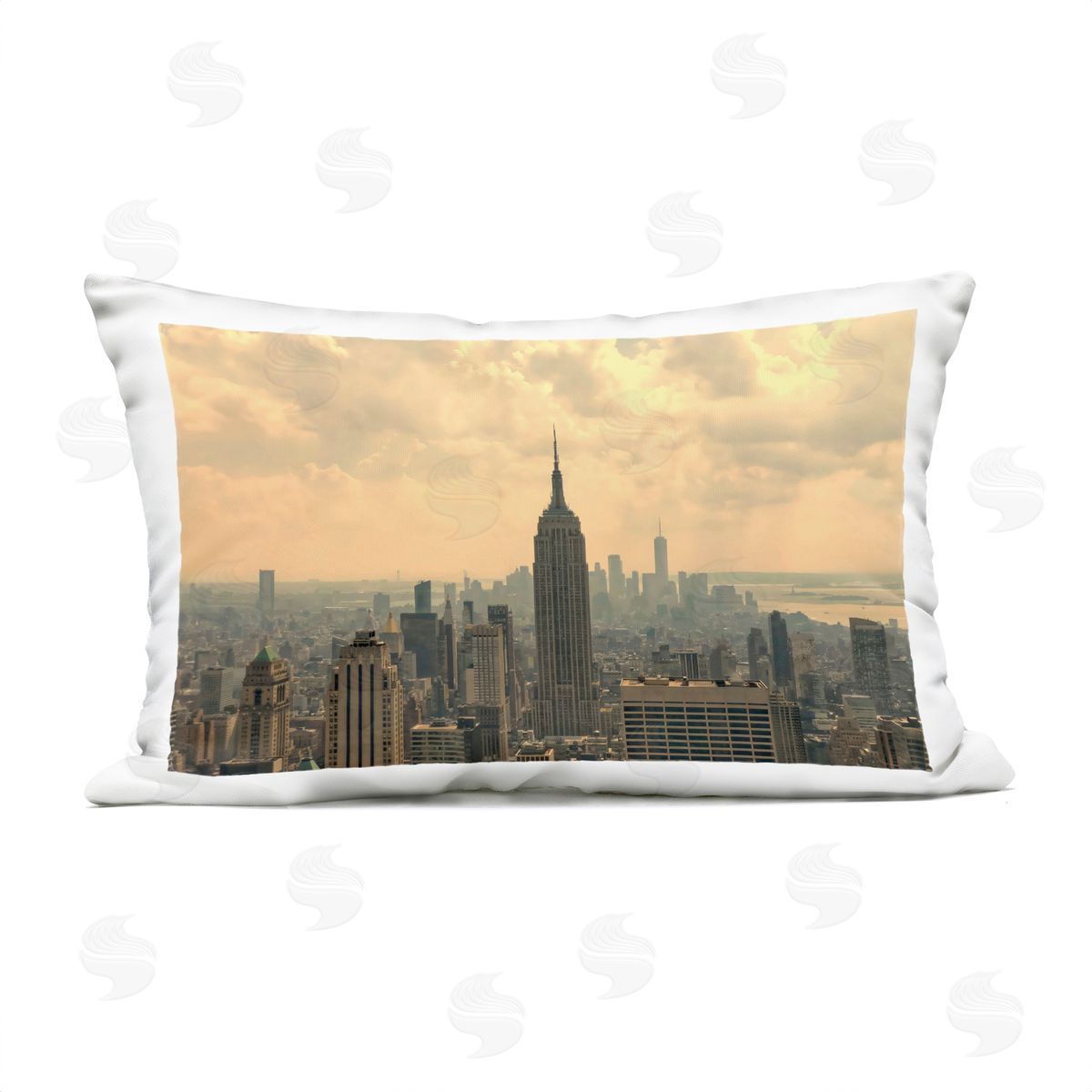 LSR Creative Studio NYC Skyline with Clouds Plush Polyester Art Print Pillow