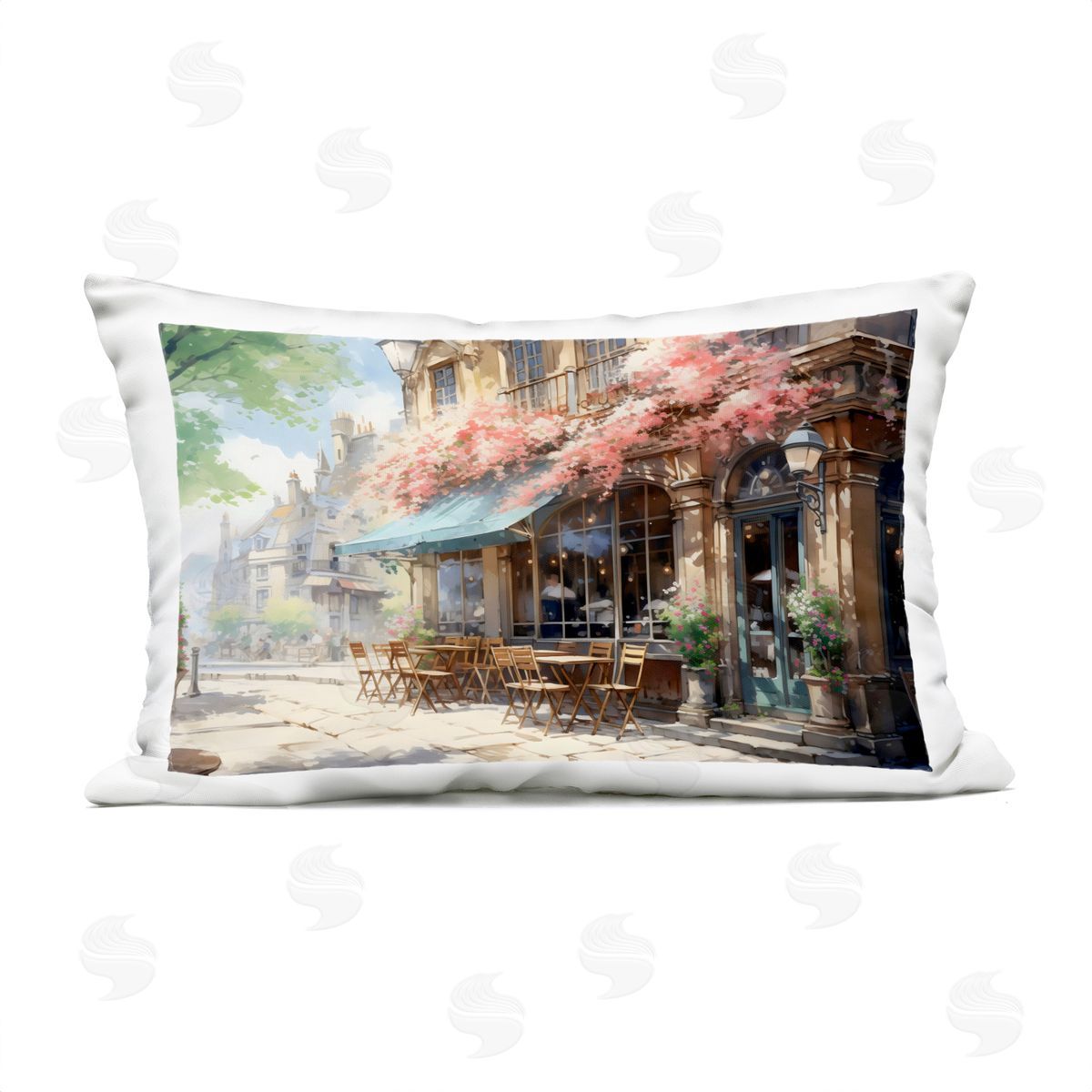 LSR Creative Studio Cherry Blossom Bistro Plush Polyester Art Print Pillow